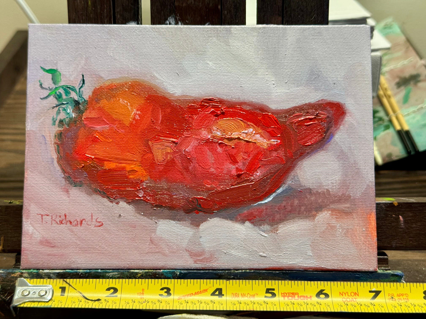 Opalka Paste Tomato Oil Painting 5x7, Original Art, Still Life Artwork, Small Food Wall Art, Kitchen Garden Heirloom Tomatoes