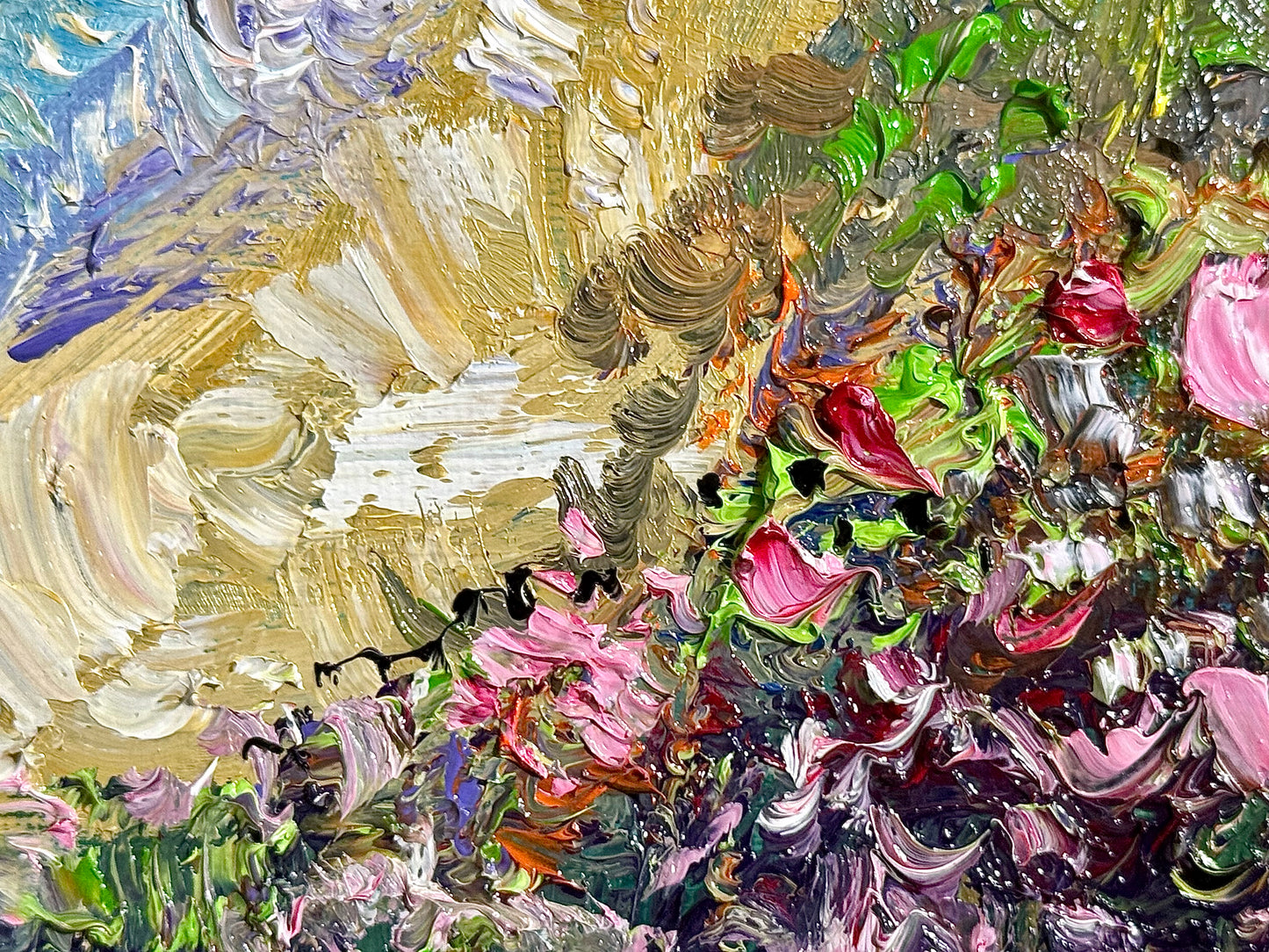 Original Oil Painting 8x10” – California Landscape Ocean Beach – Flower Meadow Field Canvas Panel Wall Art