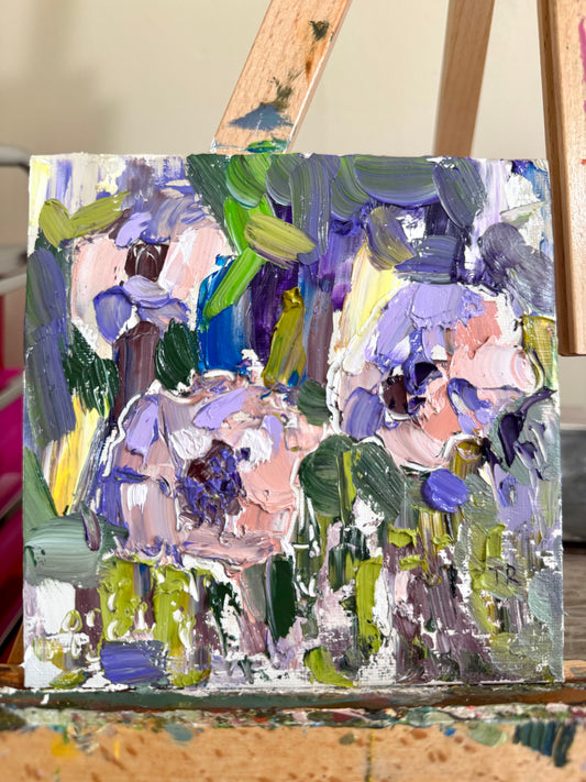 Original Oil Painting 6x6" – Three Peonies – Impasto Floral Still Life – Textured Flower Art – Small Canvas Panel