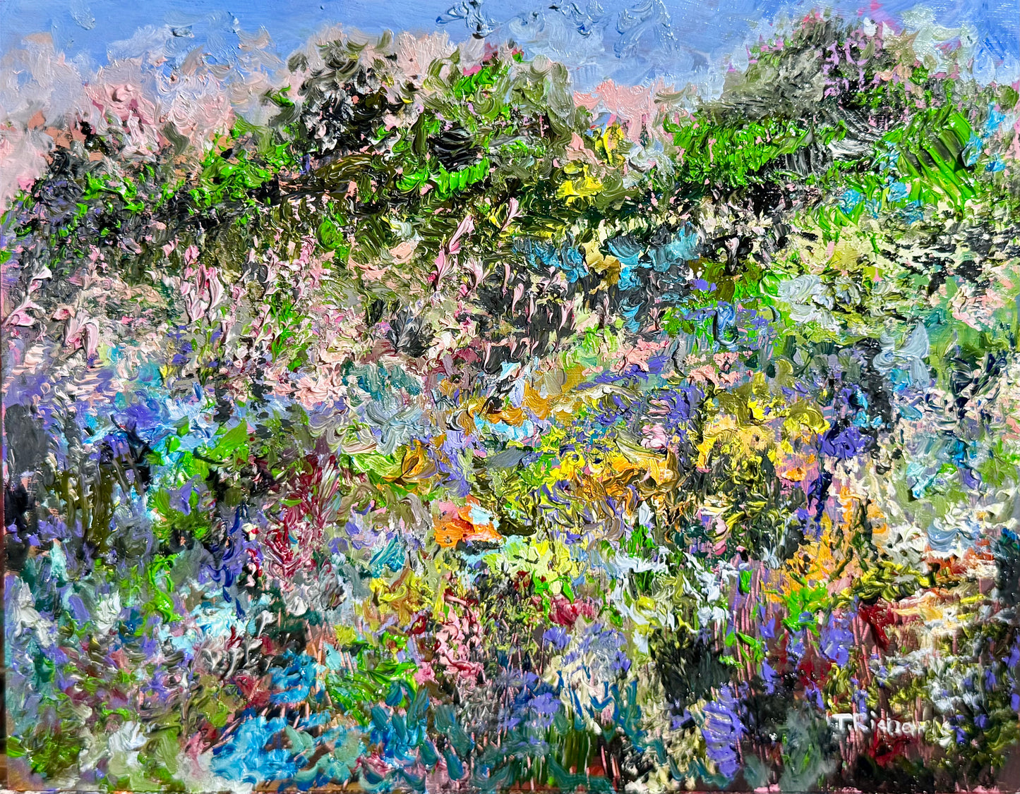 Sunset Forest Oil Painting, Original Art 8x10, Wildflower Field Landscape Flower Wall Art, Abstract Lupine Floral
