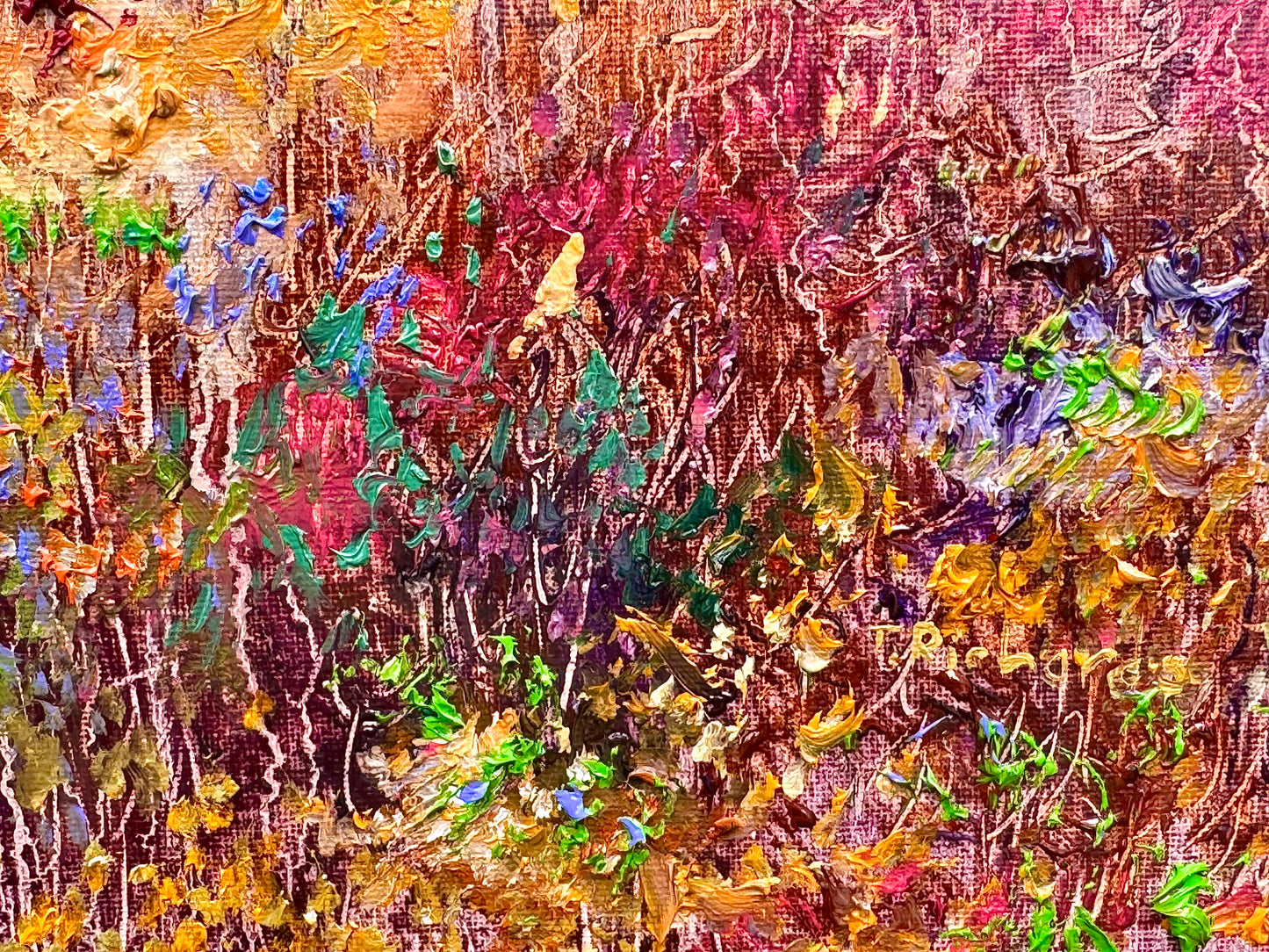 Wildflower Landscape Oil Painting Original Art 15x30” – Meadow Wall Art on Canvas – Earthy Nature Scene