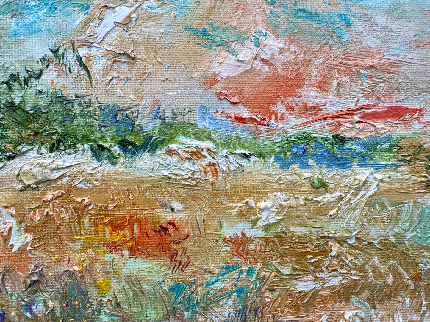 Original Oil Painting 18x24” Wildflower Landscape at Sunset – Floral Meadow and Forest Wall Art