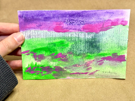 Abstract Landscape Original Art Acrylic Painting on Paper, Modern Nature Artwork 4x6"