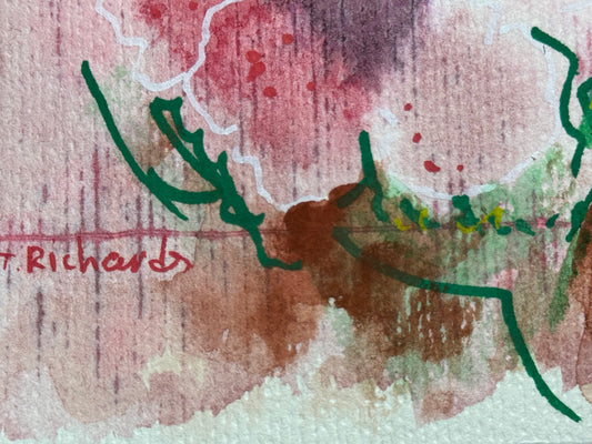 Peony Painting, Original Art, Flower Botanical Artwork, Floral Wall Art on Paper 4x6"