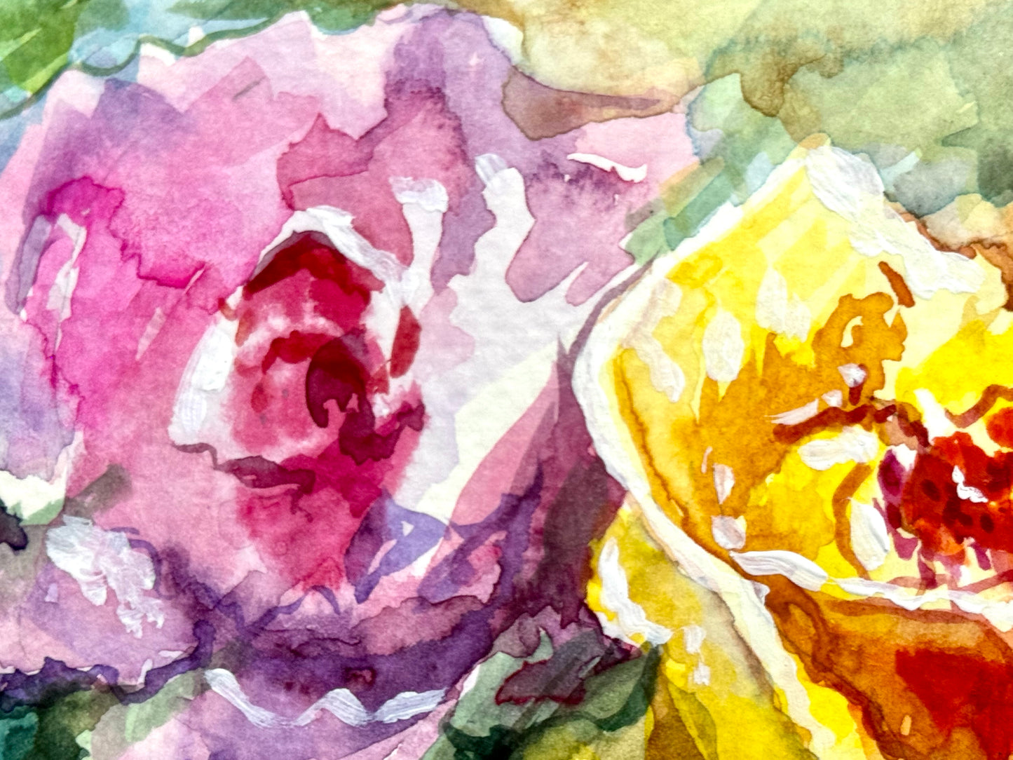 Roses Watercolor Painting, Original Art, Flower Botanical Artwork, Floral 5x7