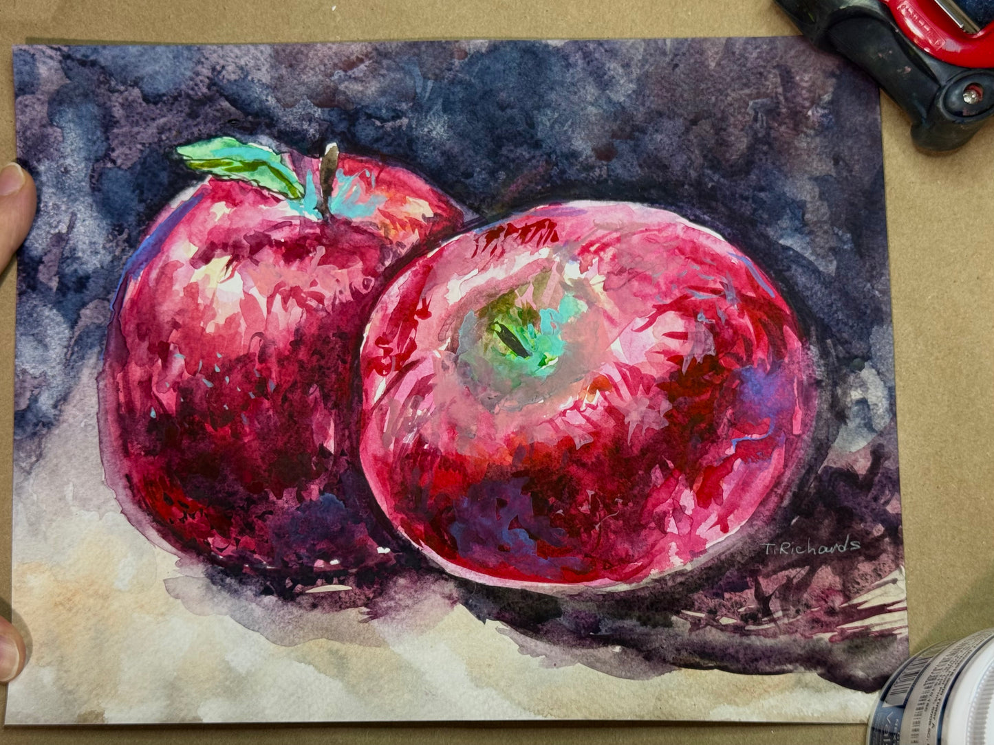 Red Apples Watercolor Painting Original Art, 8x10" Fruit Still Life Artwork