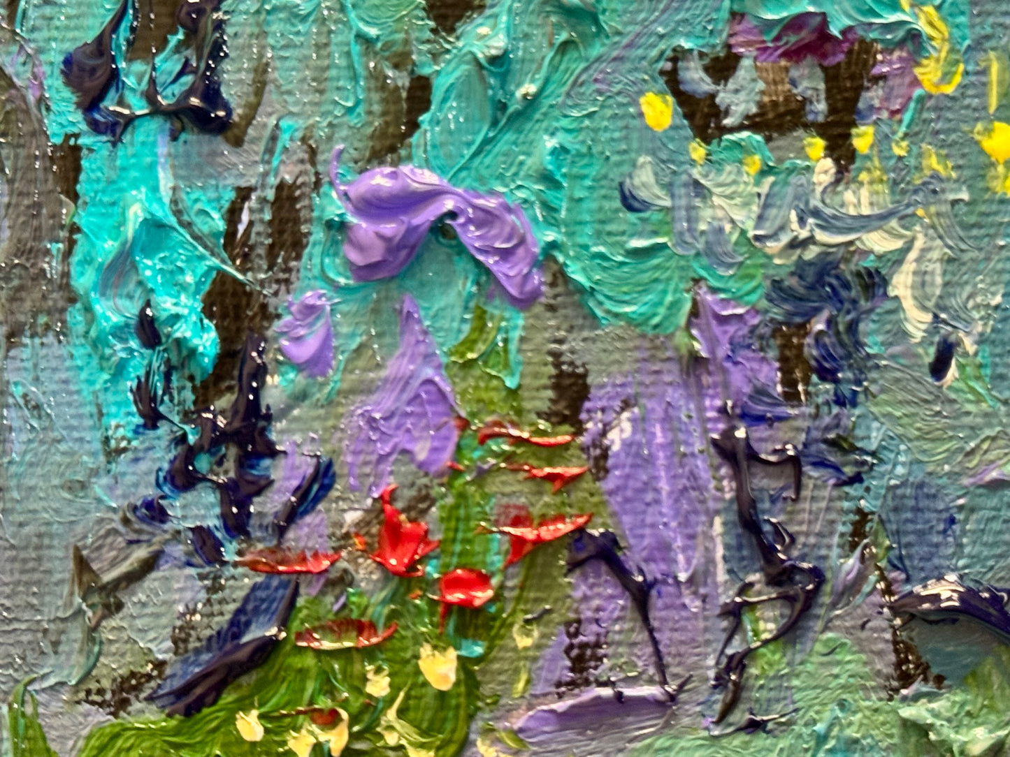 Lavender Sunrise Original Art, 8x8 Wildflower Landscape Field, Oil Painting Nature Meadow Artwork, Textured Wall Art