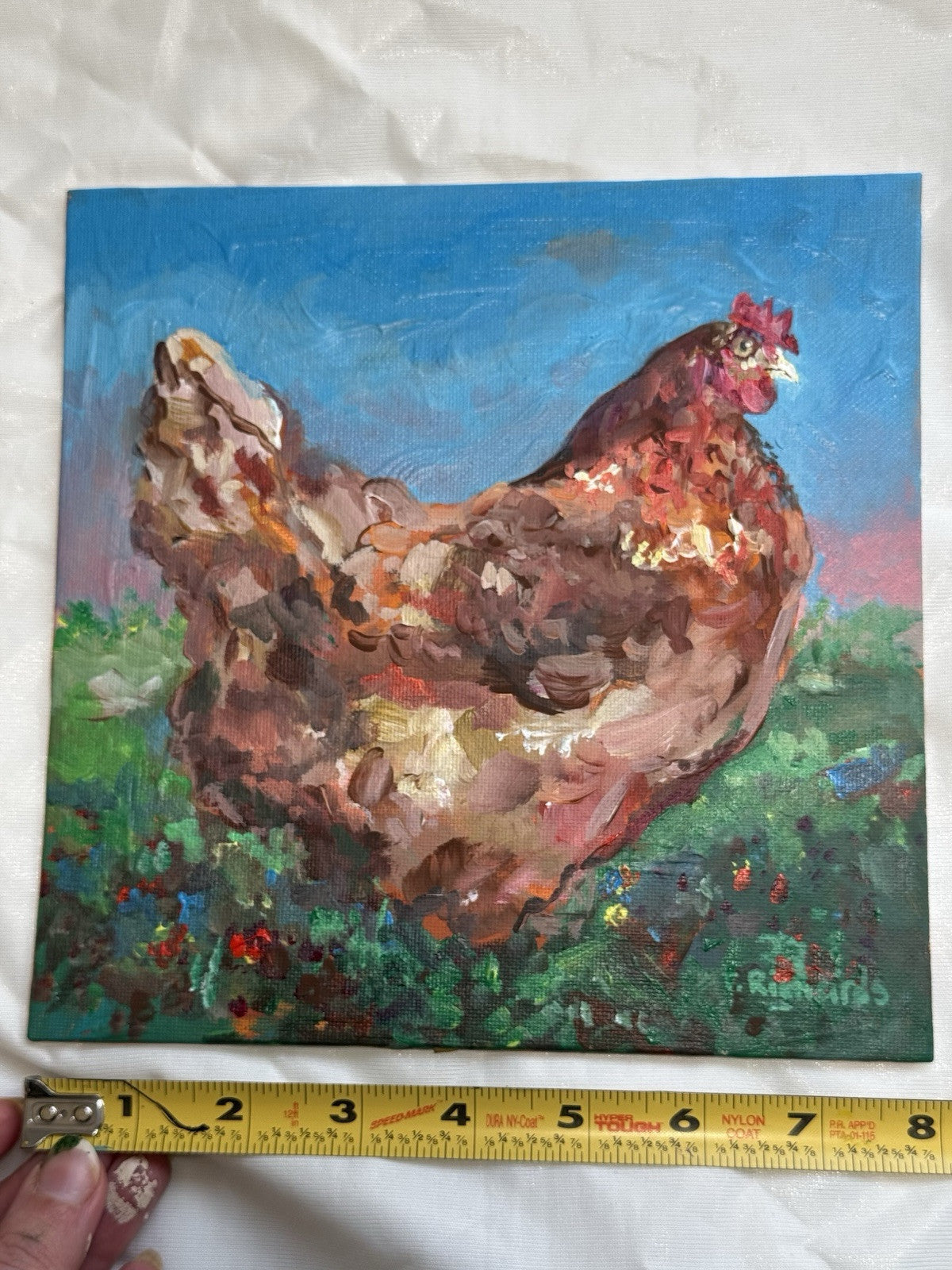 Acrylic painting ORIGINAL art Hen artwork Chicken Farm Animal Pet Signed 8x8
