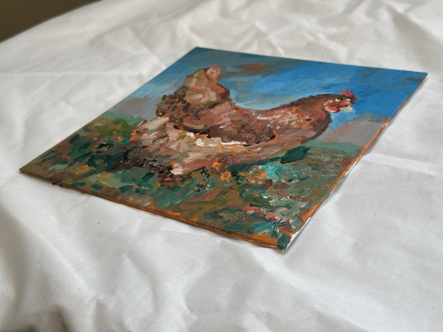 Acrylic painting ORIGINAL art Hen artwork Chicken Farm Animal Pet Signed 8x8