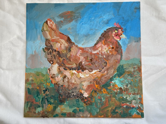 Acrylic painting ORIGINAL art Hen artwork Chicken Farm Animal Pet Signed 8x8