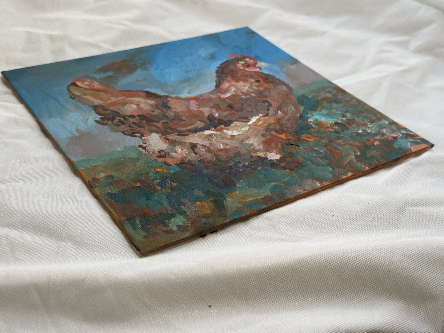 Acrylic painting ORIGINAL art Hen artwork Chicken Farm Animal Pet Signed 8x8