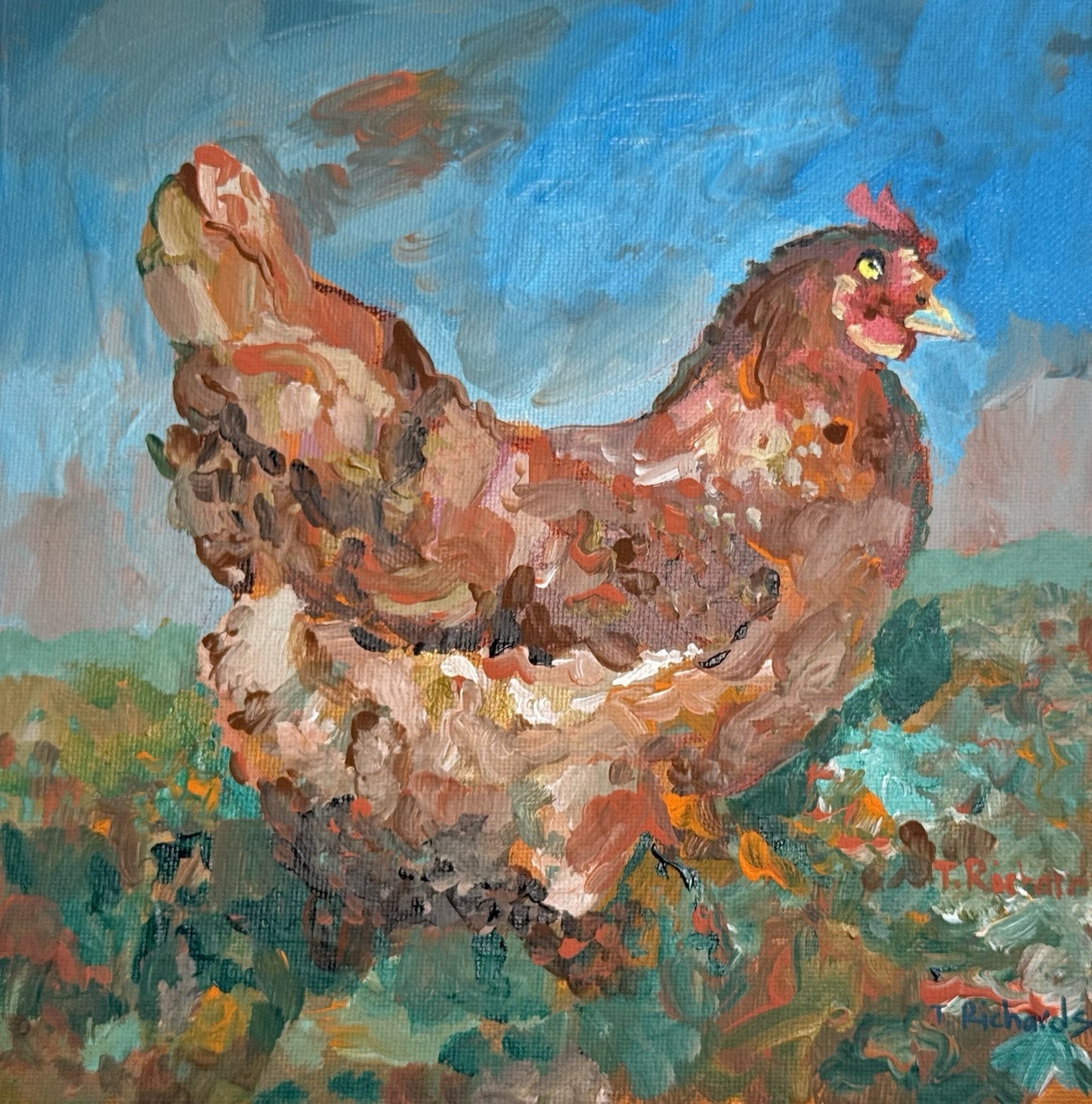 Acrylic painting ORIGINAL art Hen artwork Chicken Farm Animal Pet Signed 8x8