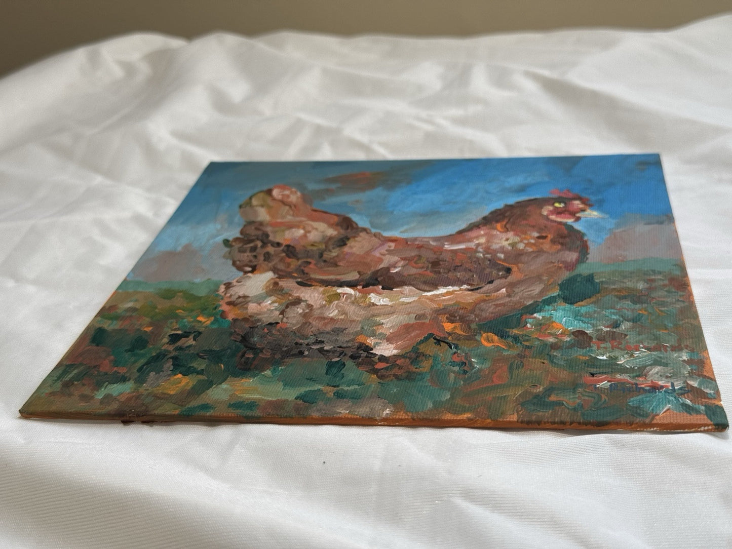 Acrylic painting ORIGINAL art Hen artwork Chicken Farm Animal Pet Signed 8x8