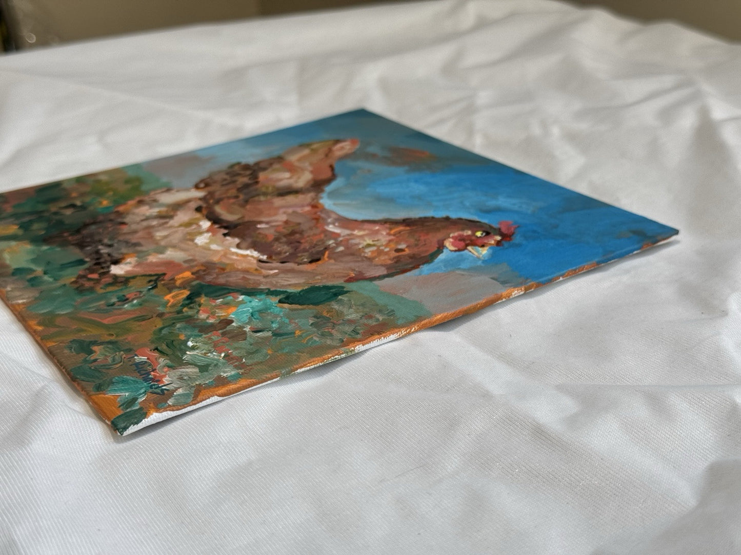 Acrylic painting ORIGINAL art Hen artwork Chicken Farm Animal Pet Signed 8x8