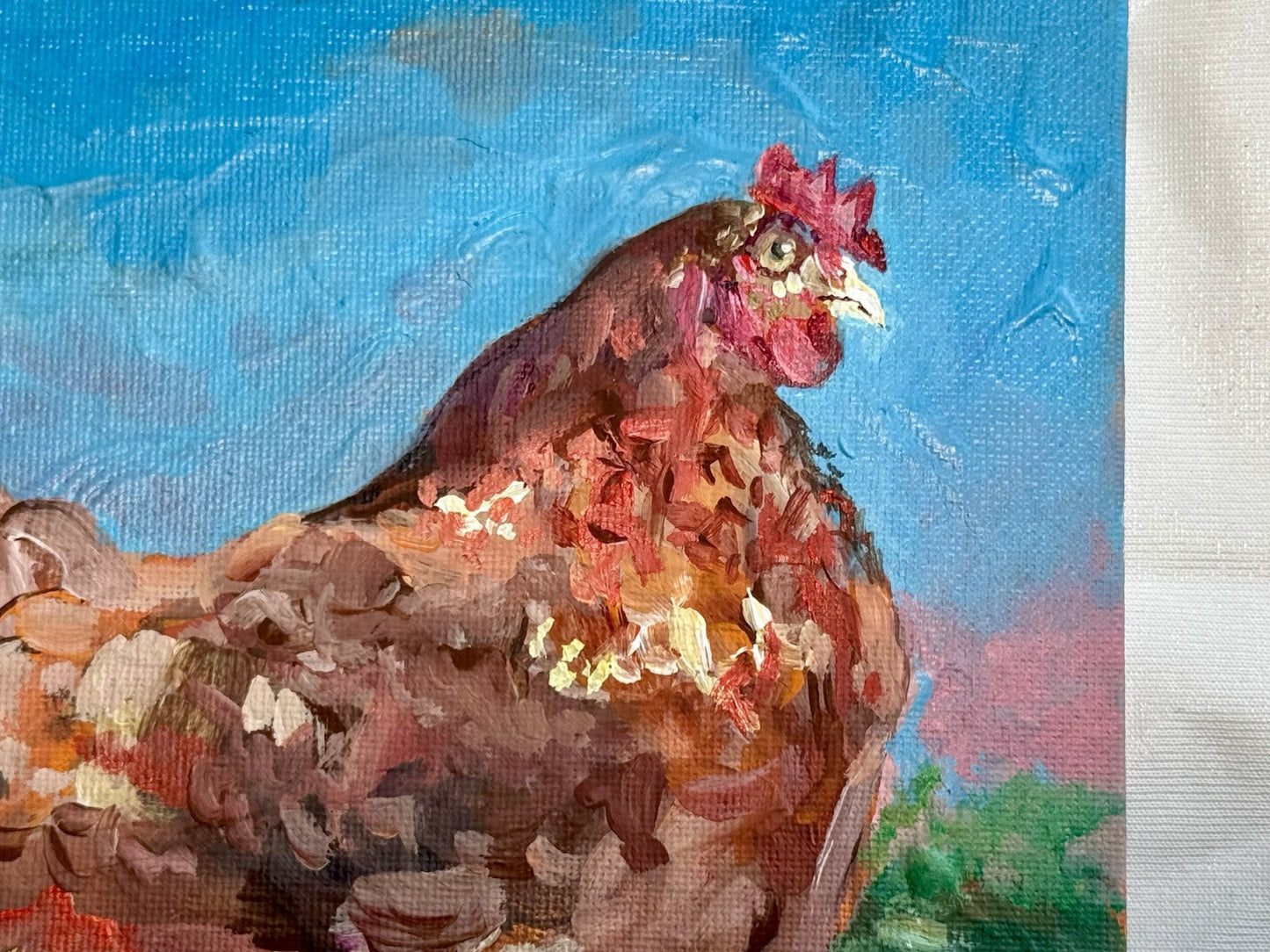 Acrylic painting ORIGINAL art Hen artwork Chicken Farm Animal Pet Signed 8x8