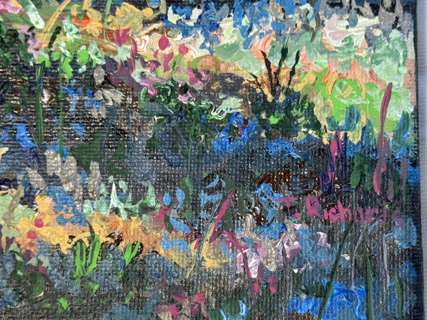 Meadow Flower Field Acrylic painting ORIGINAL art Mountain Sunset Landscape 8x8"