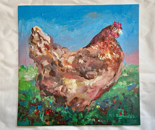 Acrylic painting ORIGINAL art Hen artwork Chicken Farm Animal Pet Signed 8x8