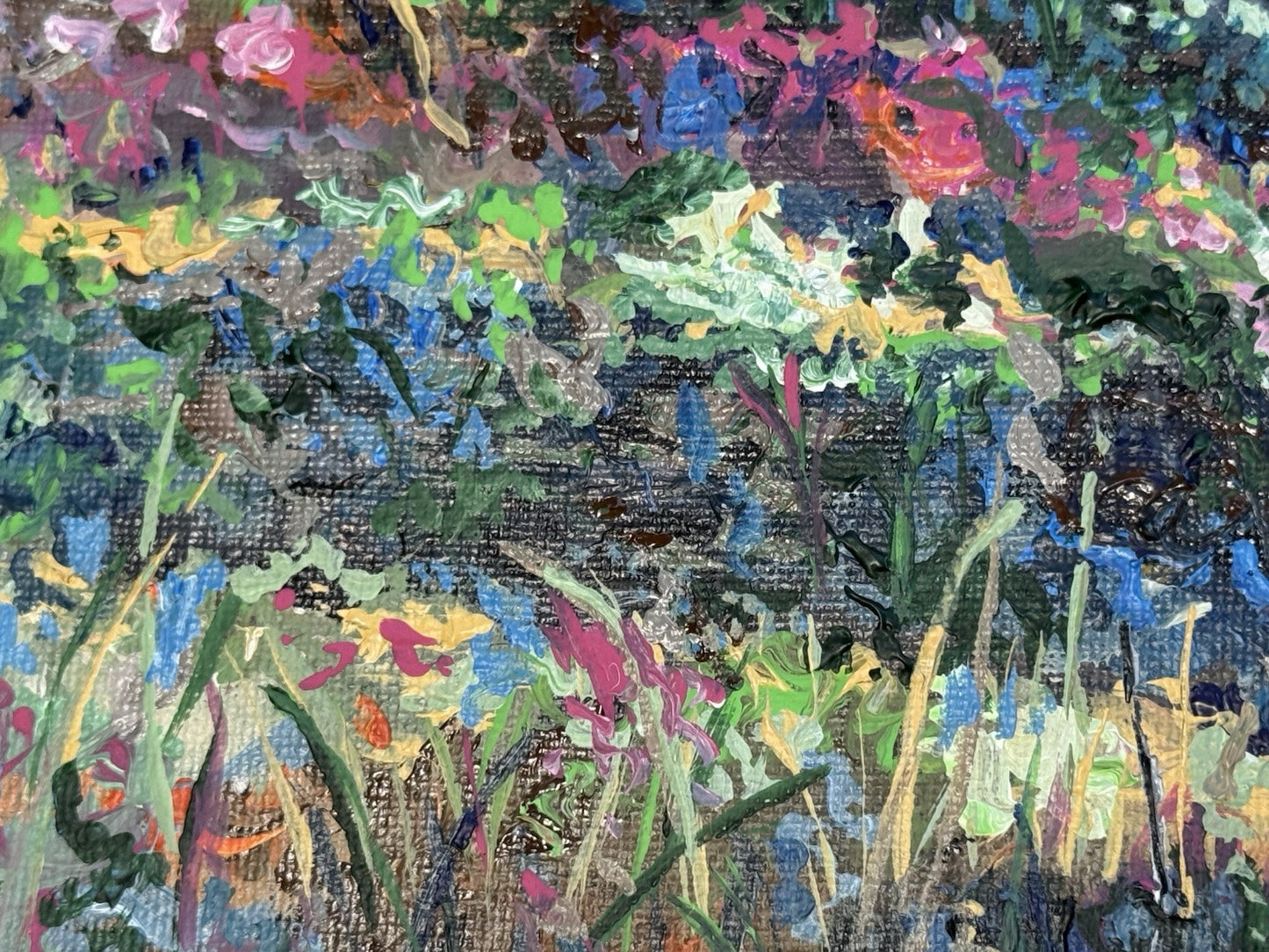 Meadow Flower Field Acrylic painting ORIGINAL art Mountain Sunset Landscape 8x8"