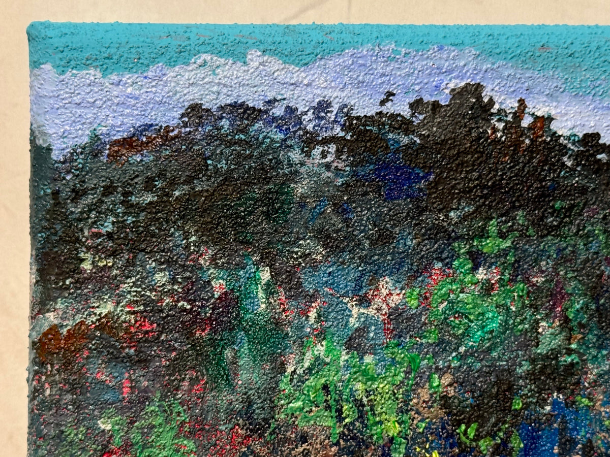 Blue Hour Acrylic Painting 5x7", Original Art Night Field Landscape