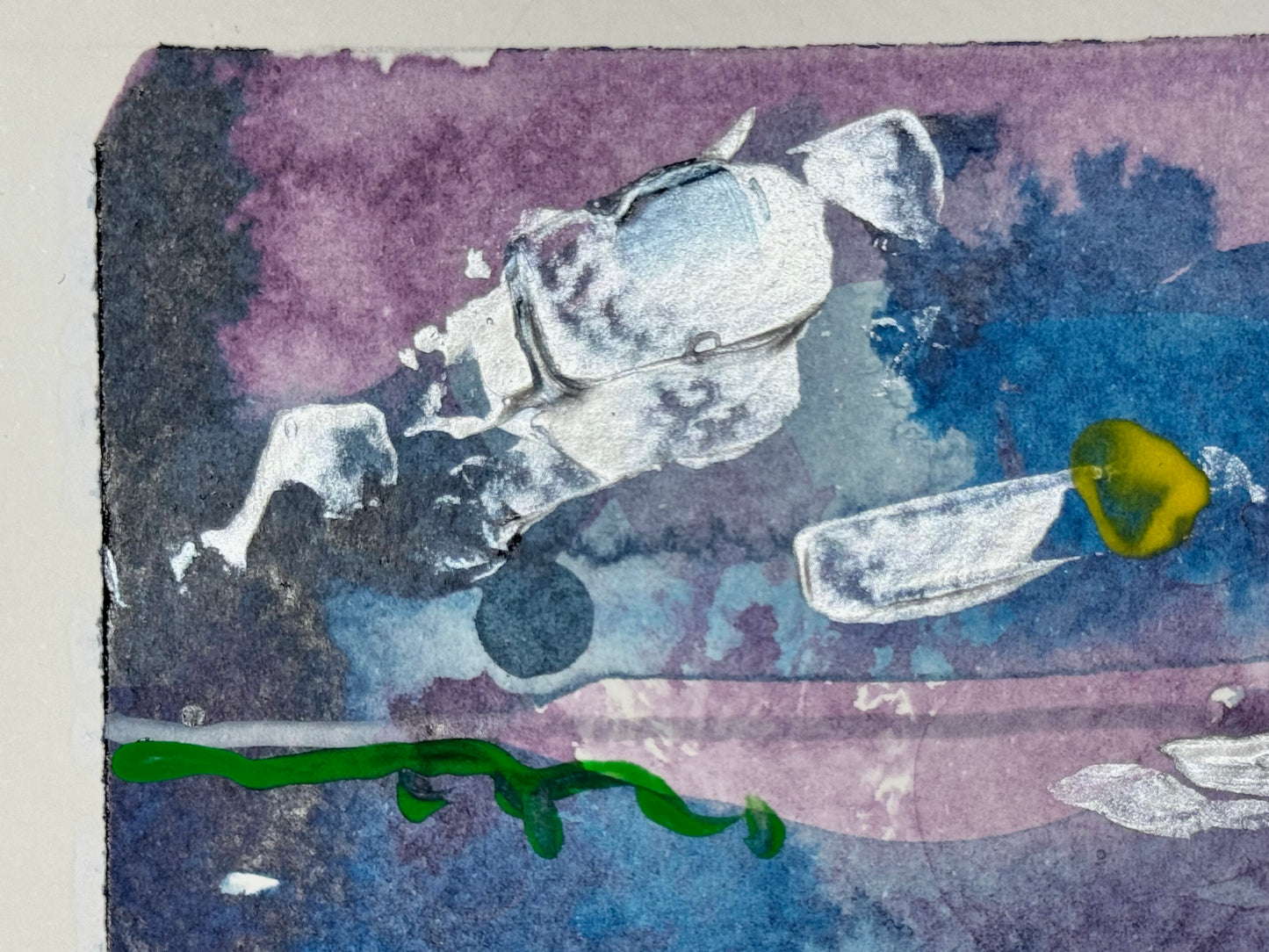 Blue Hour Abstract Painting Original Art Night Landscape, Acrylic on Paper 4x6”