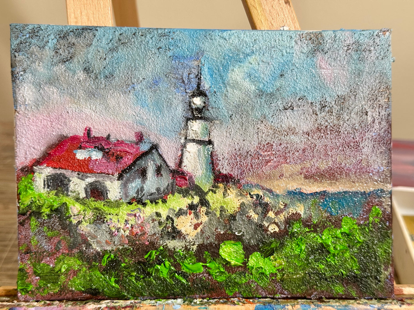 Original Oil Painting 5x7" – Portland Head Light Maine – Coastal Landscape Wall Art – Seascape on Canvas Home Decor Artwork