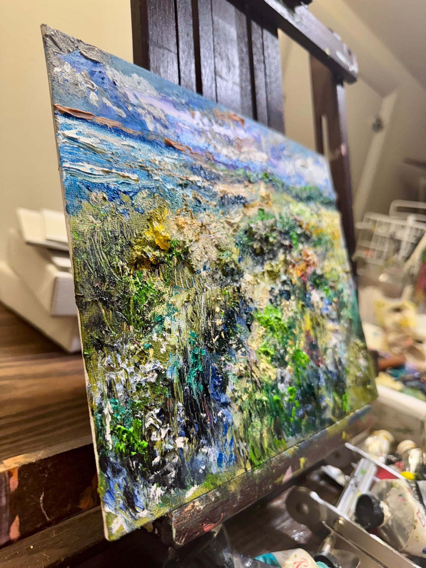 Coastal Shore Original Art Oil Painting 8x10, Maine Seascape, Ocean Landscape on Canvas Panel