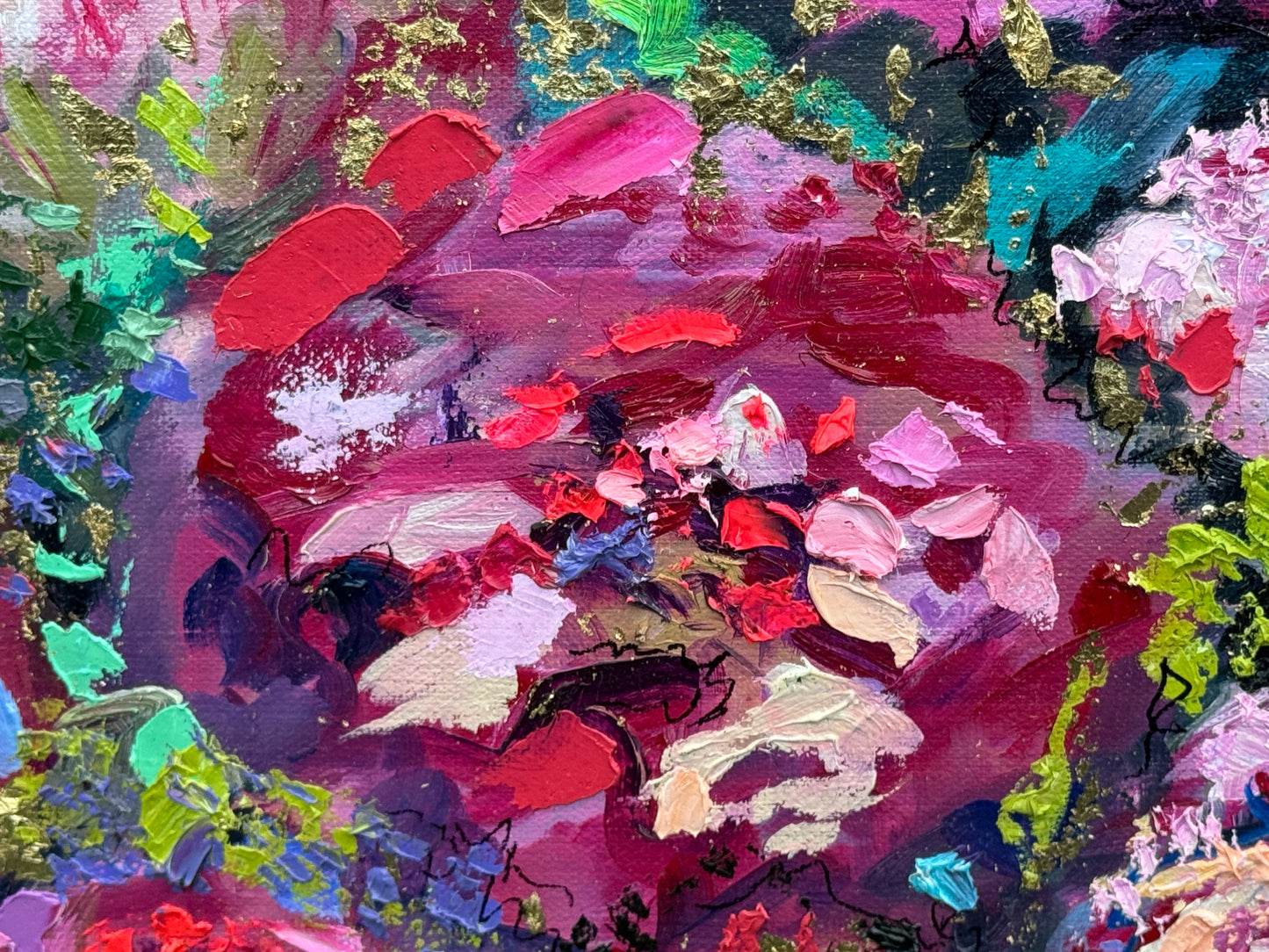 Peonies Original Art Oil Painting 24x36, Gold Leaf Floral Wall Art, Large Flowers Botanical Canvas Artwork