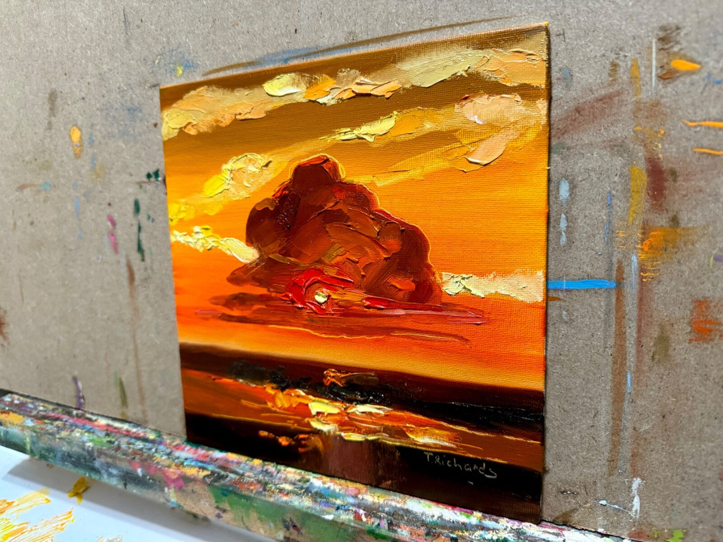 Oil painting Ocean ORIGINAL art Seascape artwork small landscape Sky cloud 8x8”
