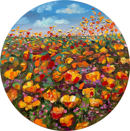 Oil painting ORIGINAL art California poppy field landscape wall art  16x16"