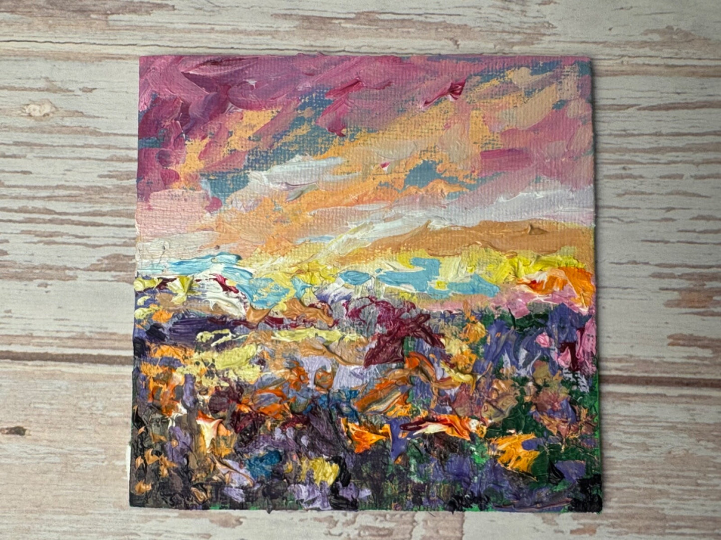 Oil Painting Wildflower landscape Original art Flower floral art Mini easel 4x4”