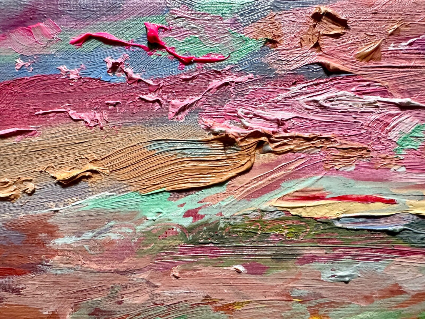 Field painting ORIGINAL art Landscape red sunset Floral wildflower 10x12"