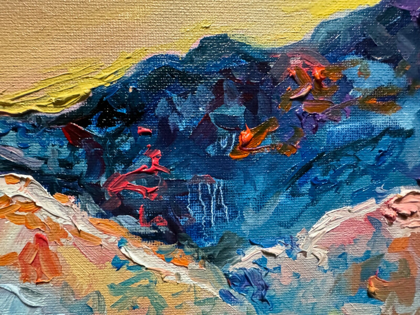 Oil painting ORIGINAL art Mountain artwork Landscape Sky sunrise signed 10x20"