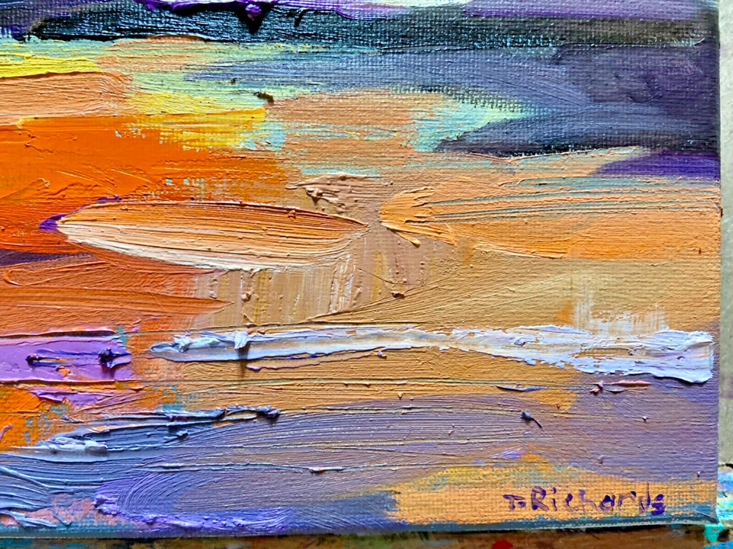 Oil painting on canvas ORIGINAL art Boat seascape ocean artwork Sunset 14x14"