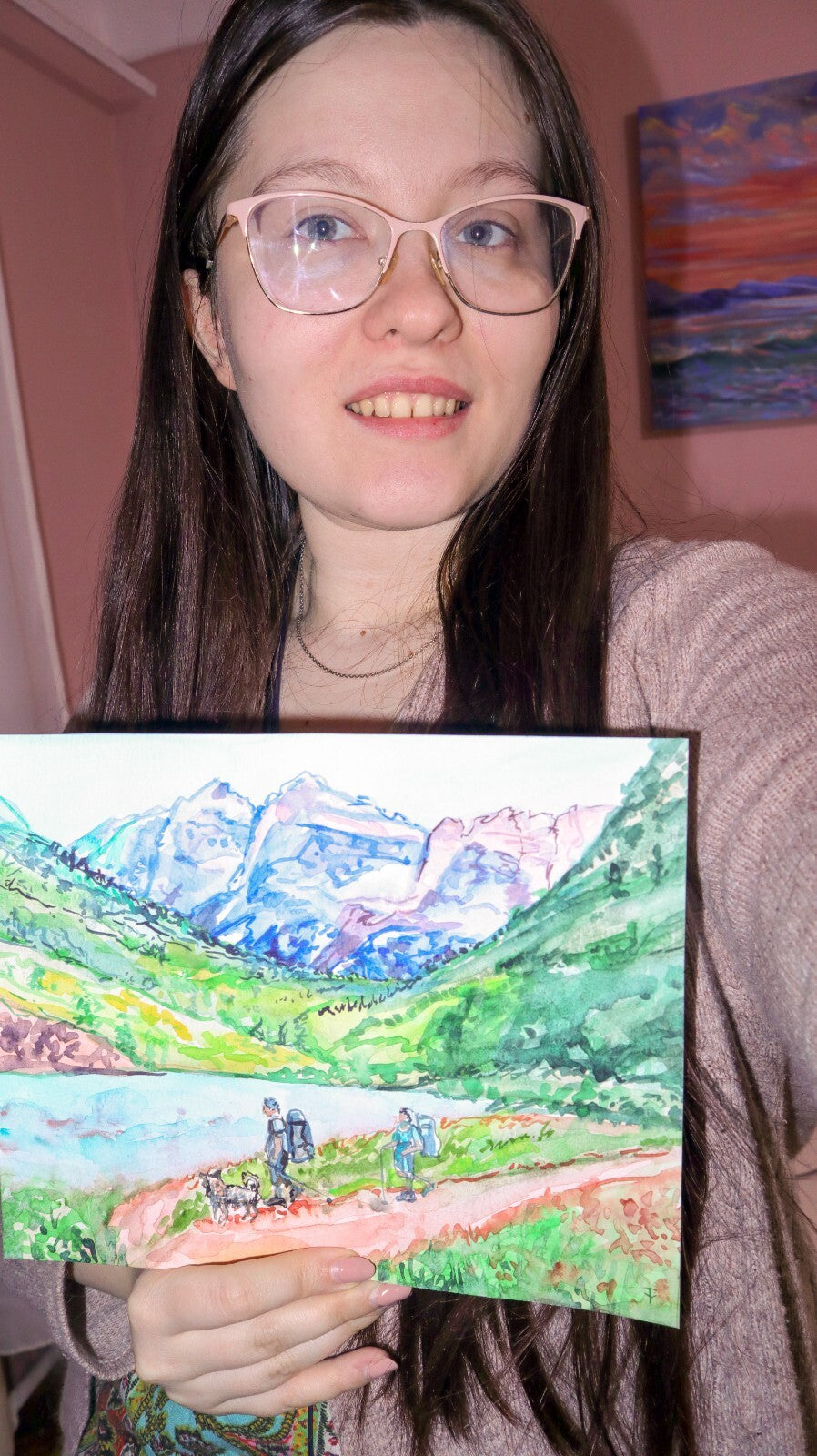 Maroon Lake painting painting ORIGINAL art watercolor on paper 8x10"