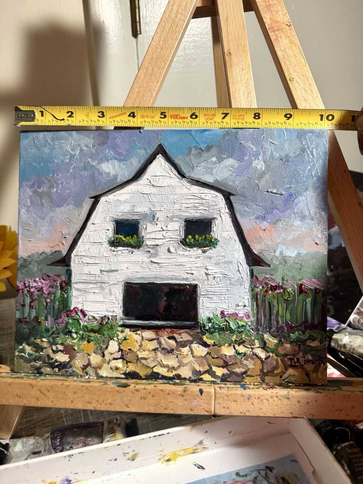 Farmhouse Oil painting ORIGINAL art Cottage House Flower Garden landscape 8x10