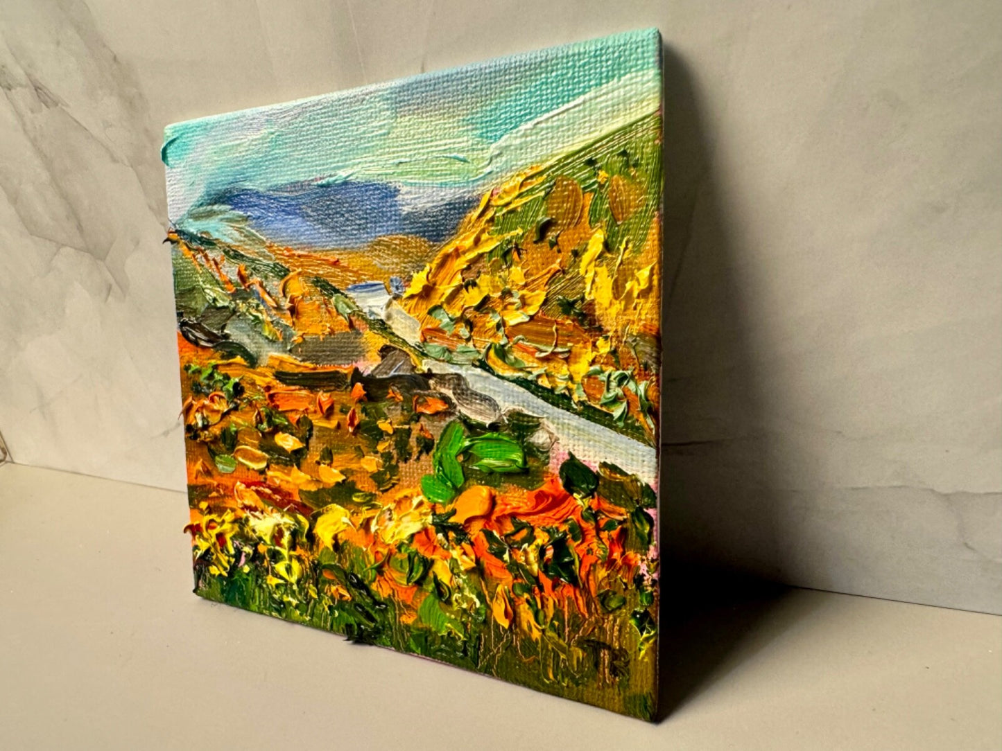 Oil Painting Franconia Notch Mountain landscape Original art Mini easel 4x4