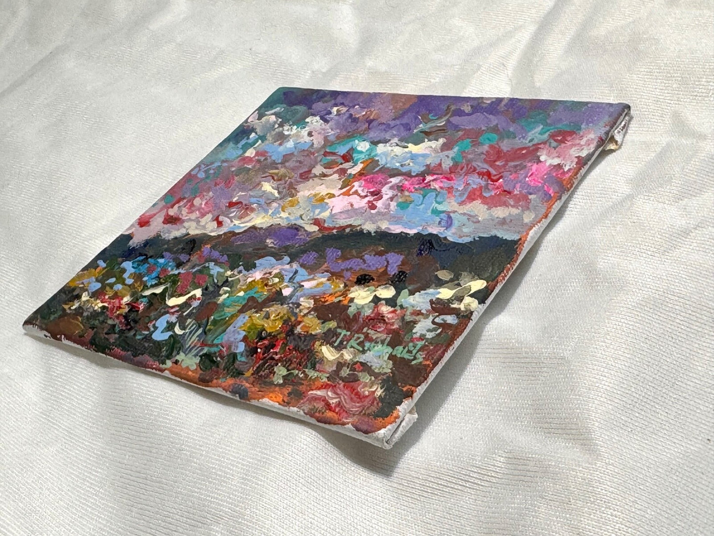 Wildflower field Original art Landscape flower floral Acrylic Painting 4x4”