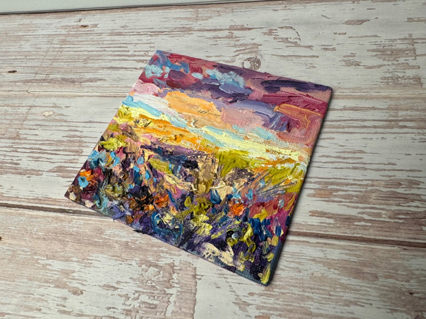 Oil Painting Wildflower landscape Original art Flower floral art 4x4”