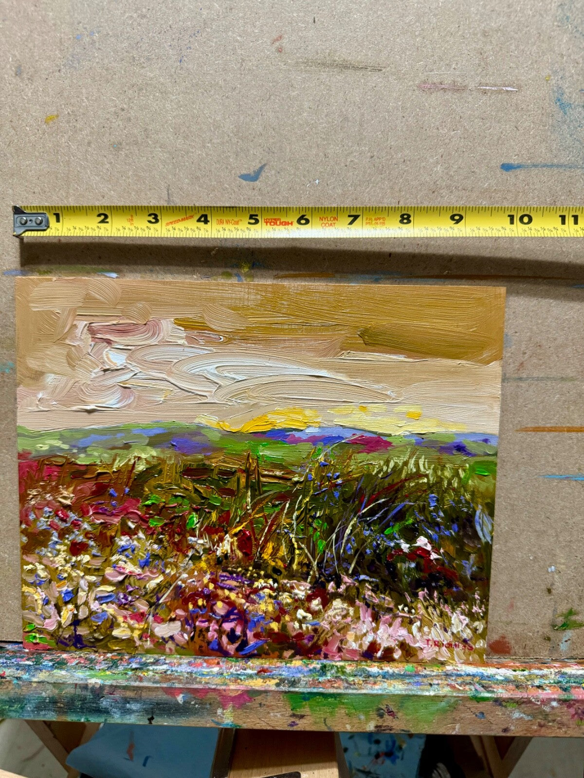 Oil painting panel ORIGINAL art Wildflower field artwork Landscape flower 8x10