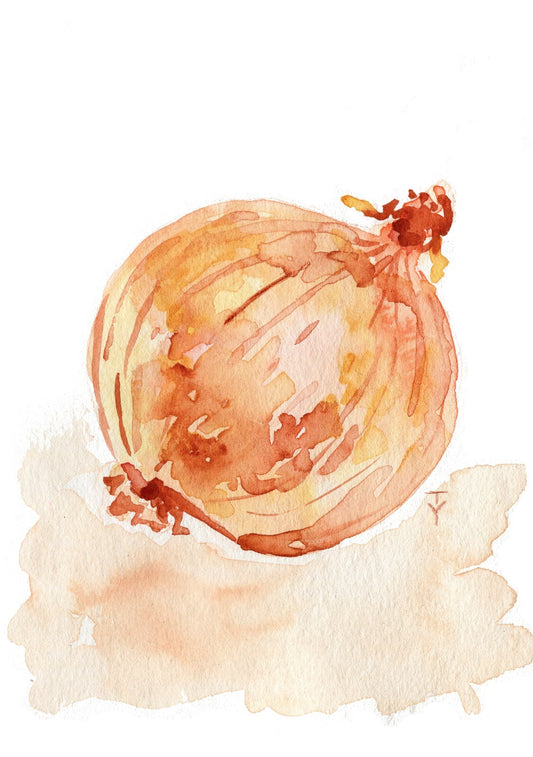 Painting WATERCOLOR ORIGINAL Art Onion Food vegetable Artwork wall art 5x7"