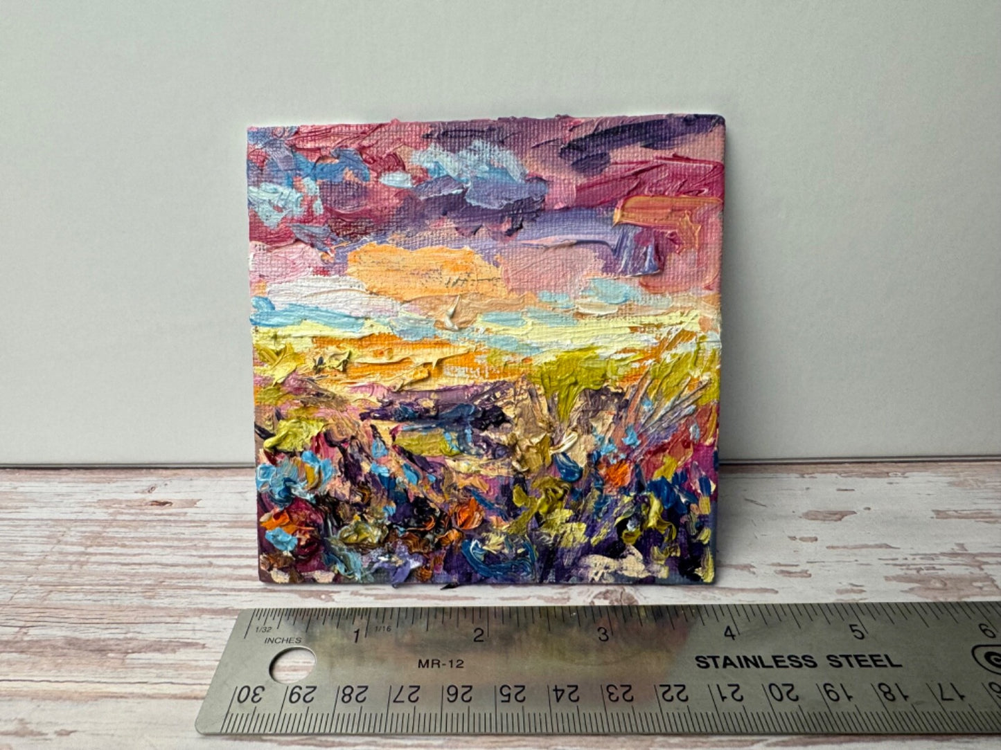 Oil Painting Wildflower landscape Original art Flower floral art 4x4”