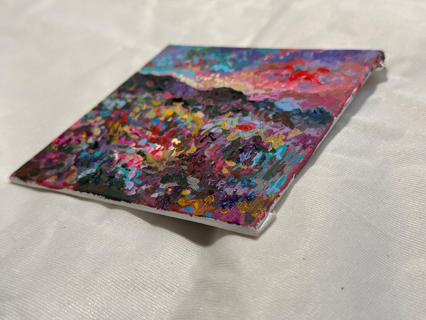 Wildflower field Original art Landscape flower floral Acrylic Painting 4x4”