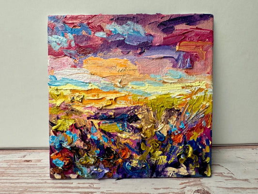 Oil Painting Wildflower landscape Original art Flower floral art 4x4”