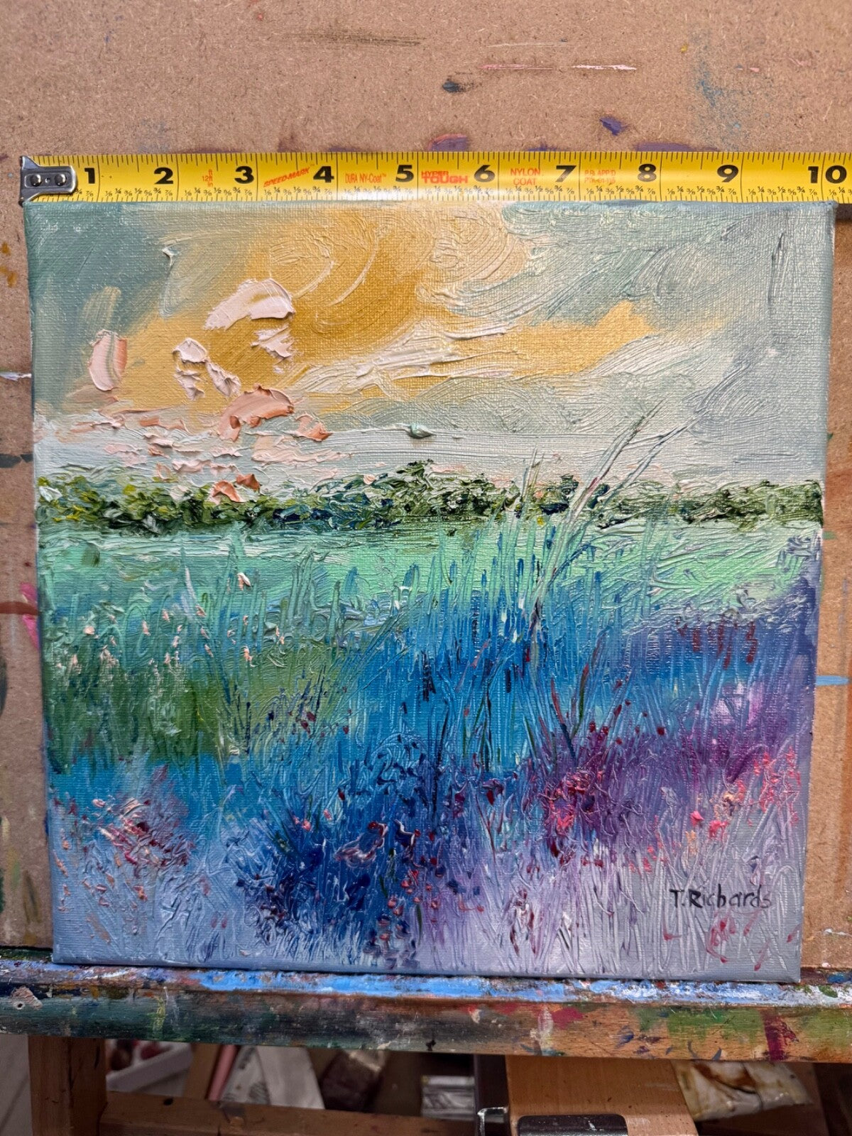 Field painting ORIGINAL art Landscape sunrise Floral flower wildflower 10x10”