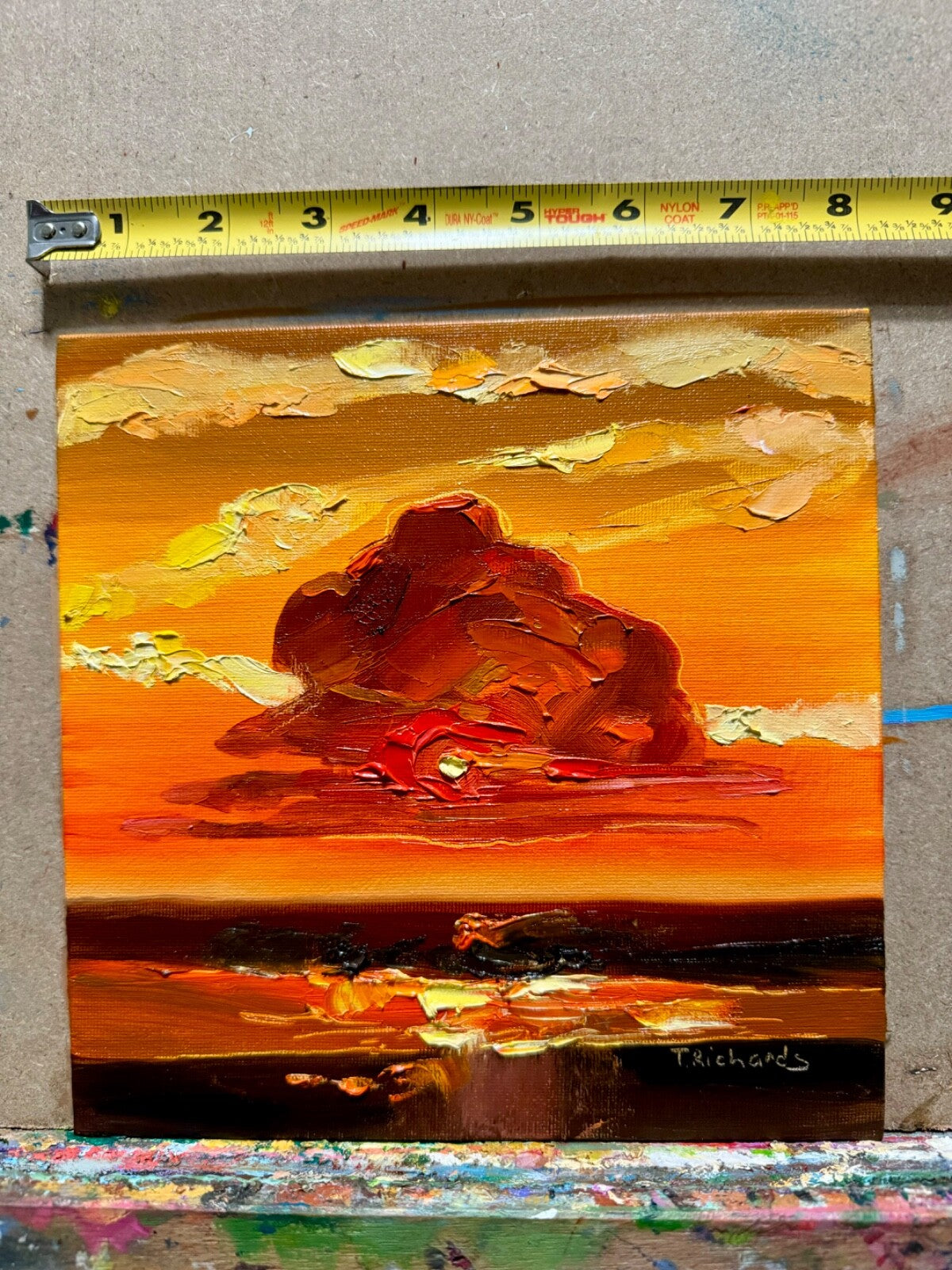 Oil painting Ocean ORIGINAL art Seascape artwork small landscape Sky cloud 8x8”