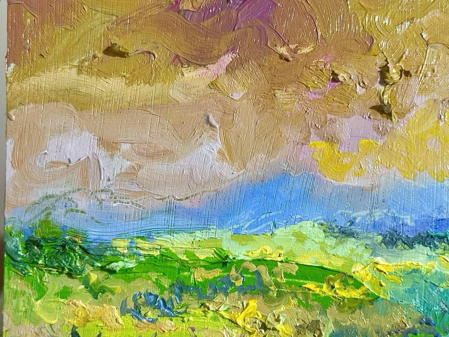 Oil painting panel ORIGINAL art Wildflower field Mountain Landscape flower 8x10