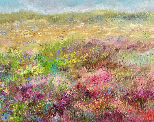 Oil painting ORIGINAL art Windflower field Landscape Floral Flowers 16x20”