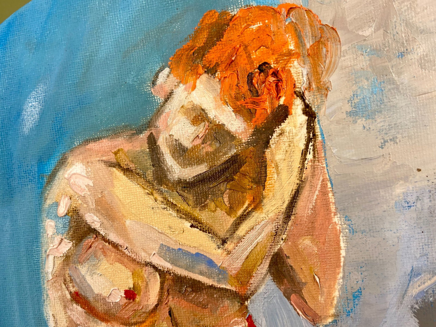 ORIGINAL oil painting Nude naked woman figurative round canvas artwork 12x12"