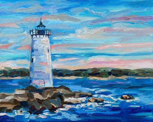 Portsmouth Harbor Lighthouse oil painting ORIGINAL art Seascape ocean 16x20"