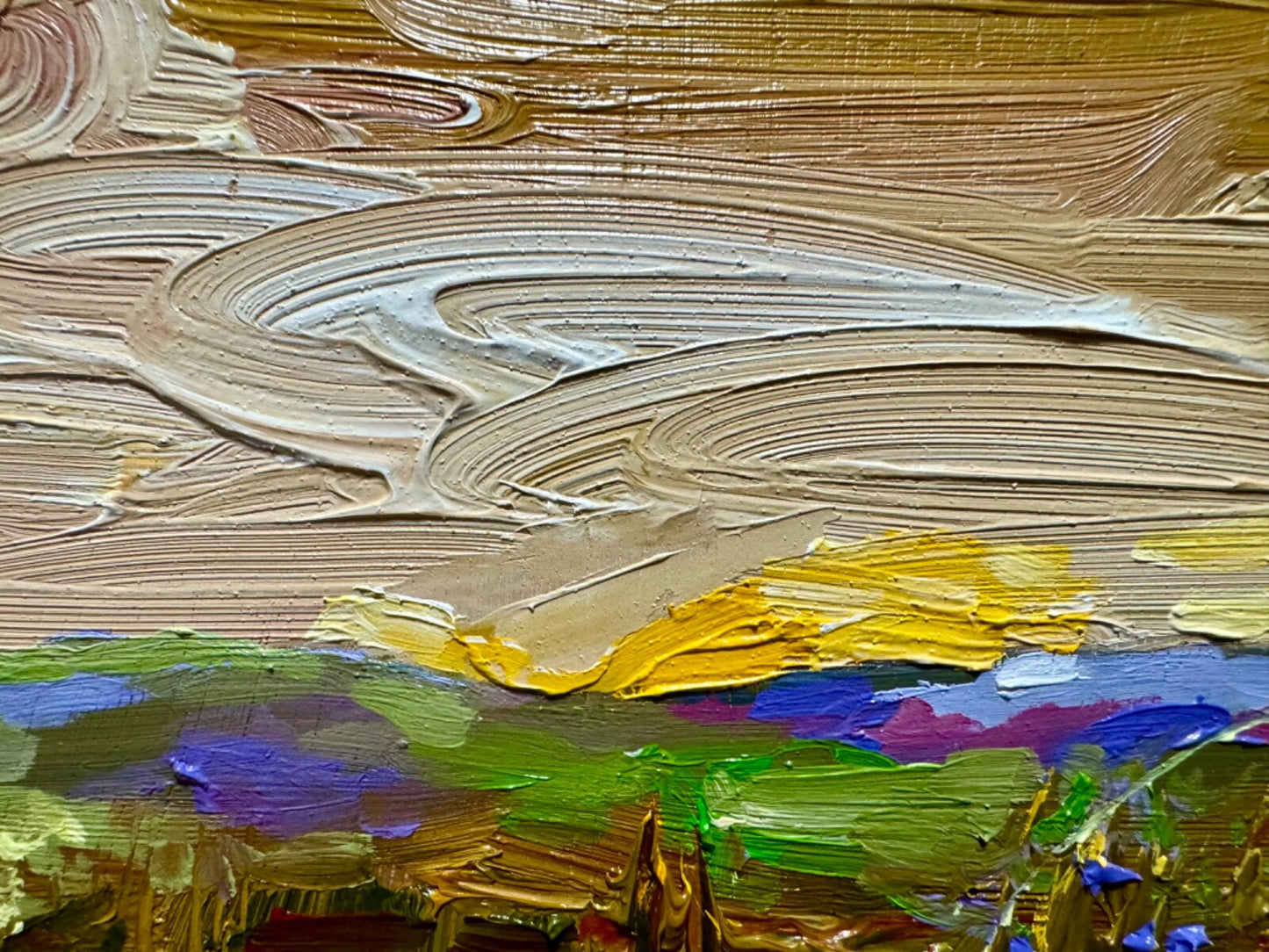 Oil painting panel ORIGINAL art Wildflower field artwork Landscape flower 8x10